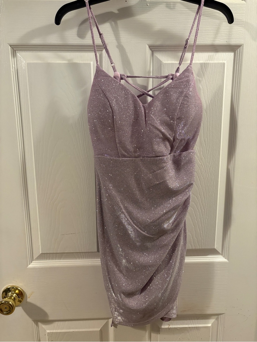 Lavender Sparkle Bodycon Homecoming Dress with Crisscross Straps